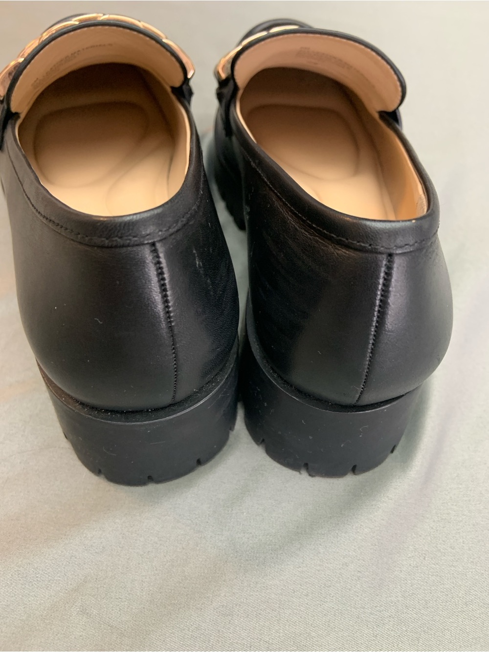 ANTONIO MELANI Black Leather Loafers with Gold Chain - Picture 5 of 7